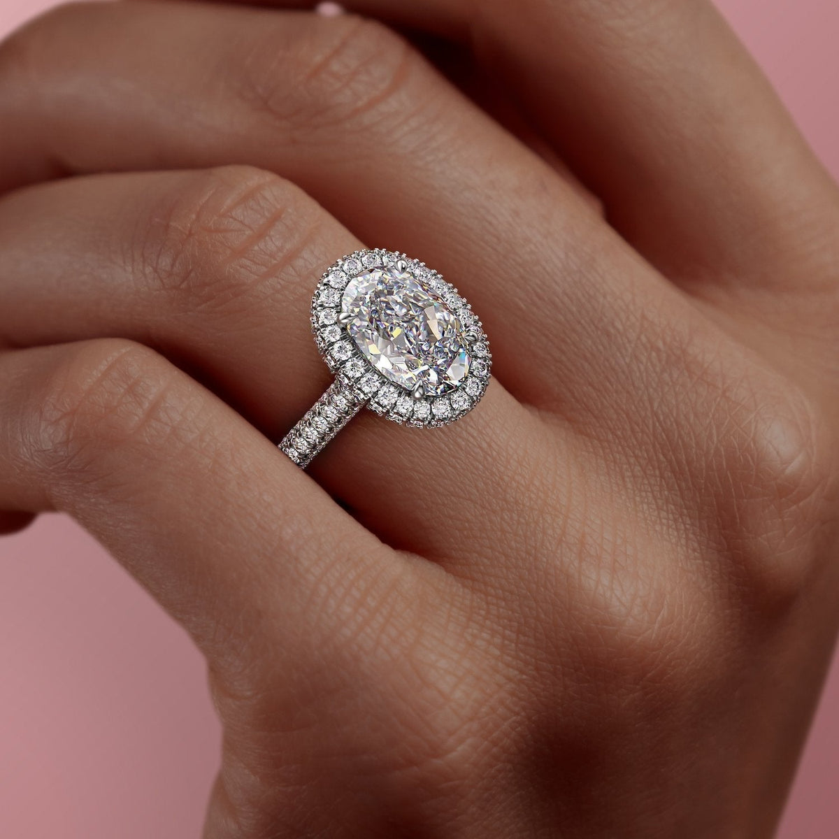 Dazzling Solarii Moissanite 2.0ct Oval Cut 925 Sterling Silver Pave Engagement Ring
