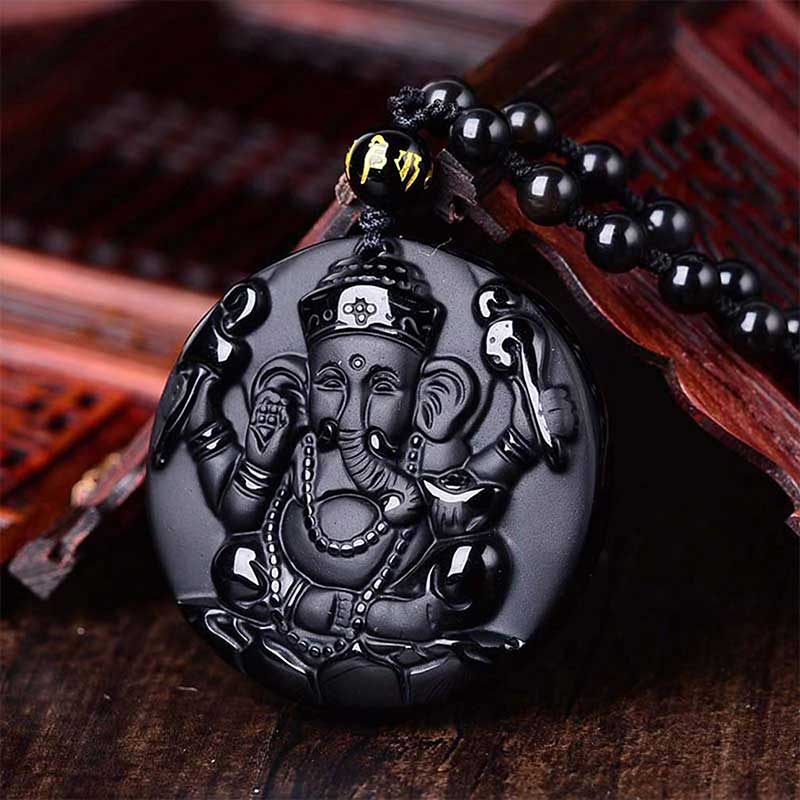 Obsidian Ganesha Success Necklace
