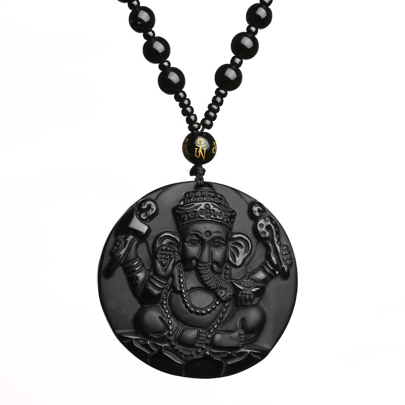 Obsidian Ganesha Success Necklace