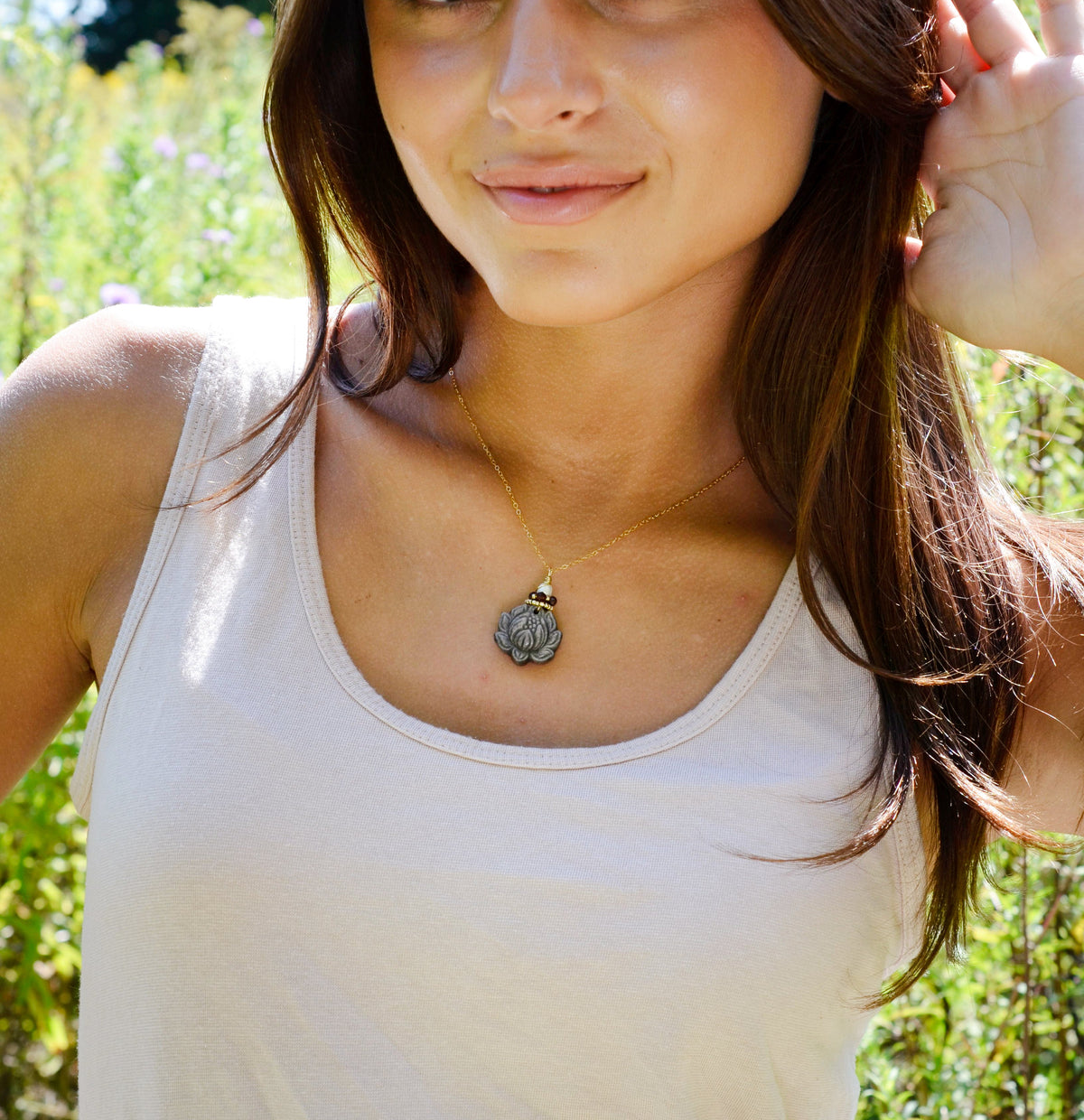 Lotus Necklace: Silver Obsidian