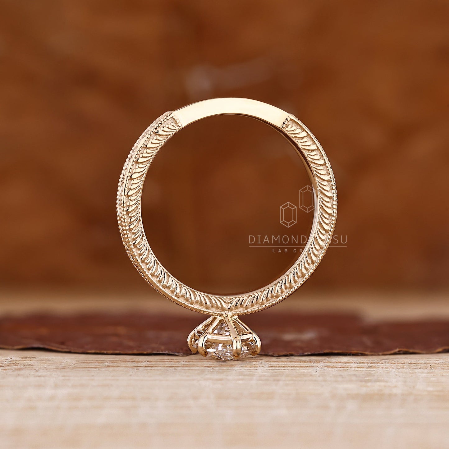 Solitaire Dutch Marquise Ring with Art Deco Ocean Wave Band