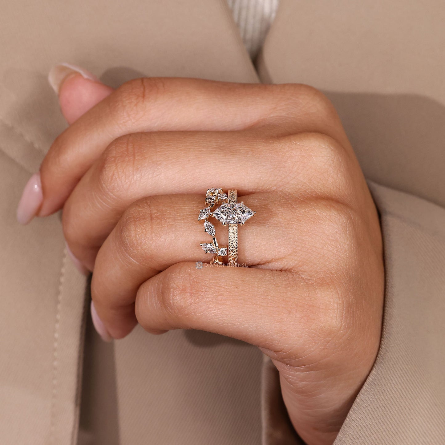 Dutch Marquise Wedding Ring in Ocean Waves Style