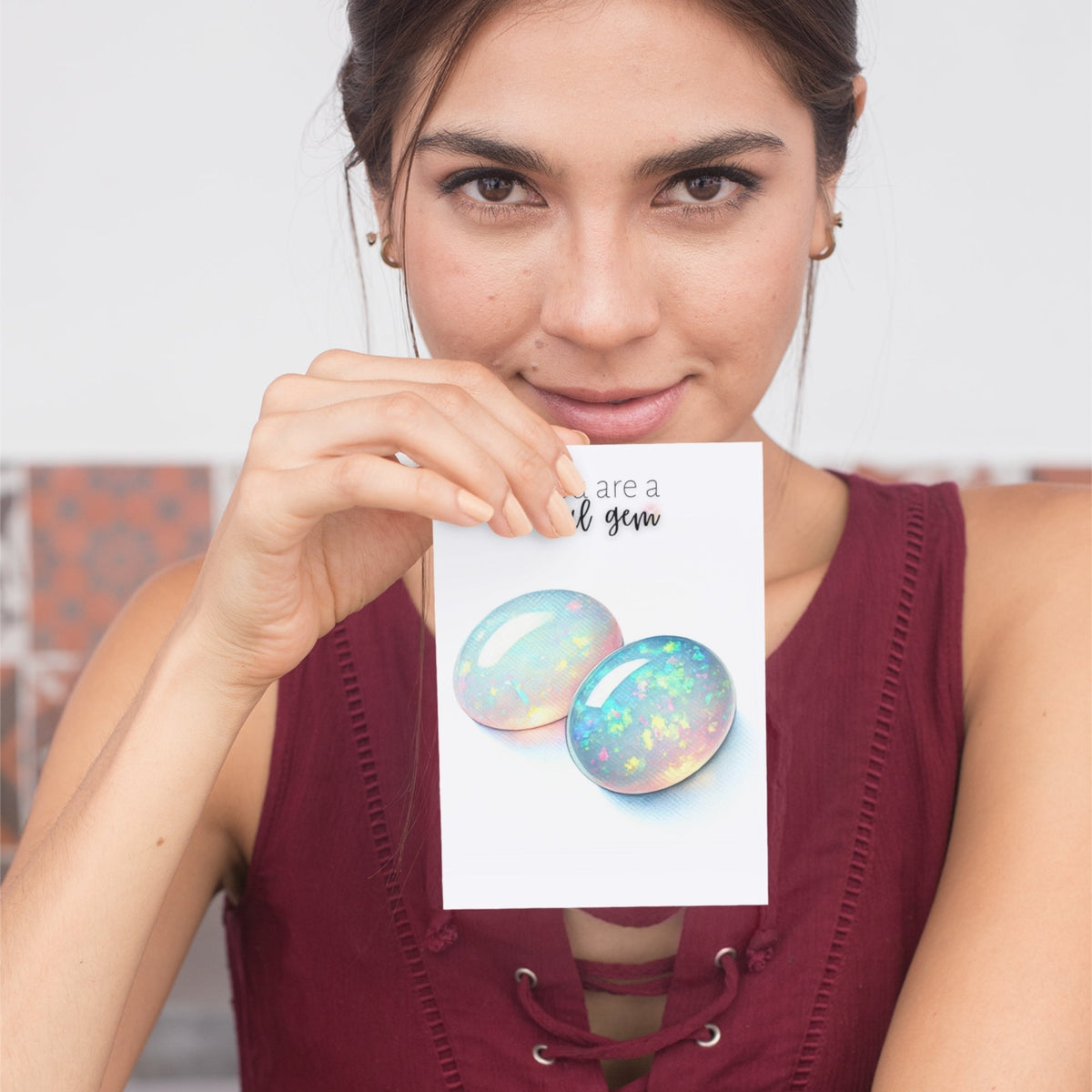 You are a real Gem | Watercolor Oval Opal Cab Folded Card