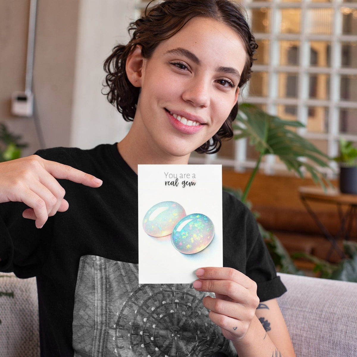 You are a real Gem | Watercolor Oval Opal Cab Folded Card