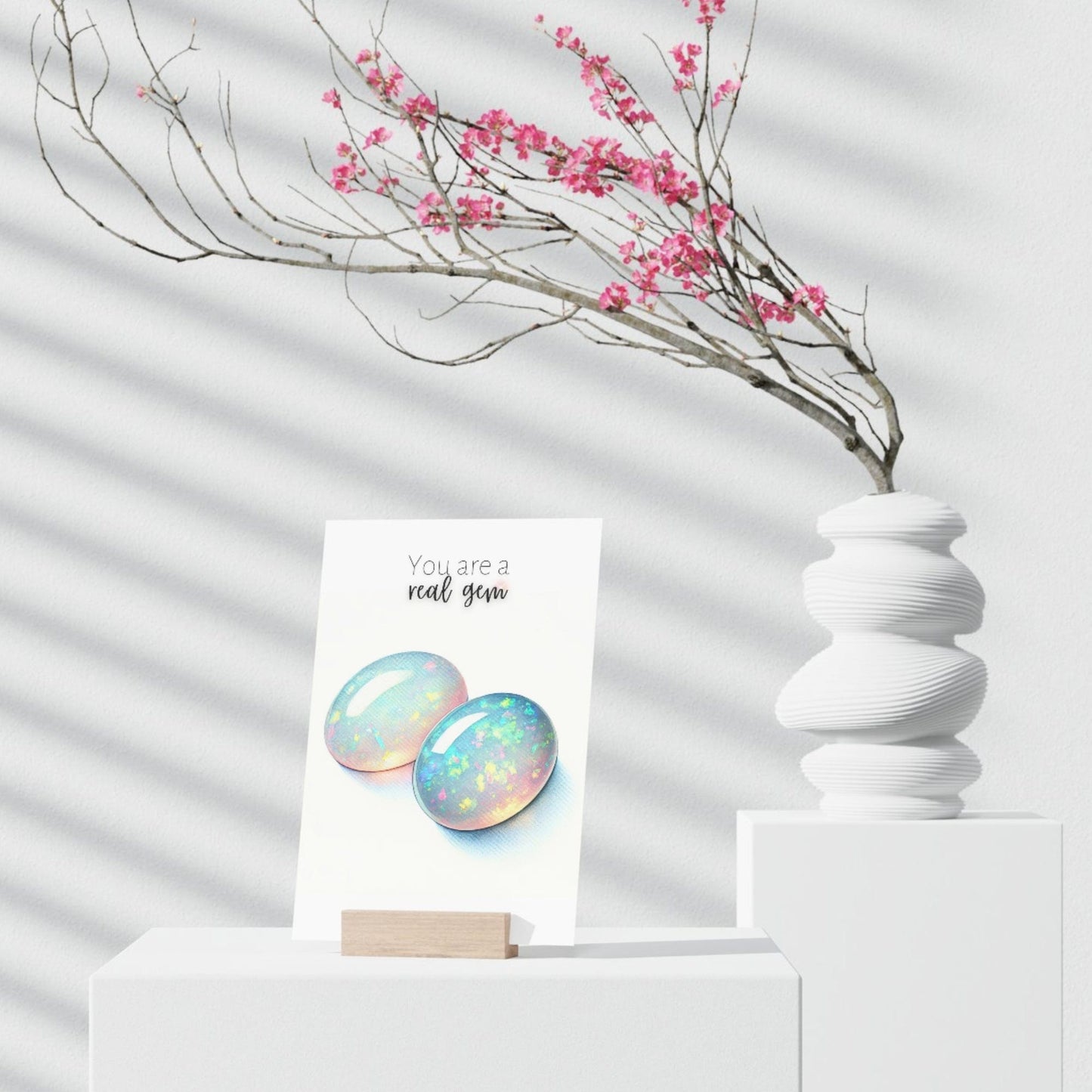 You are a real Gem | Watercolor Oval Opal Cab Folded Card