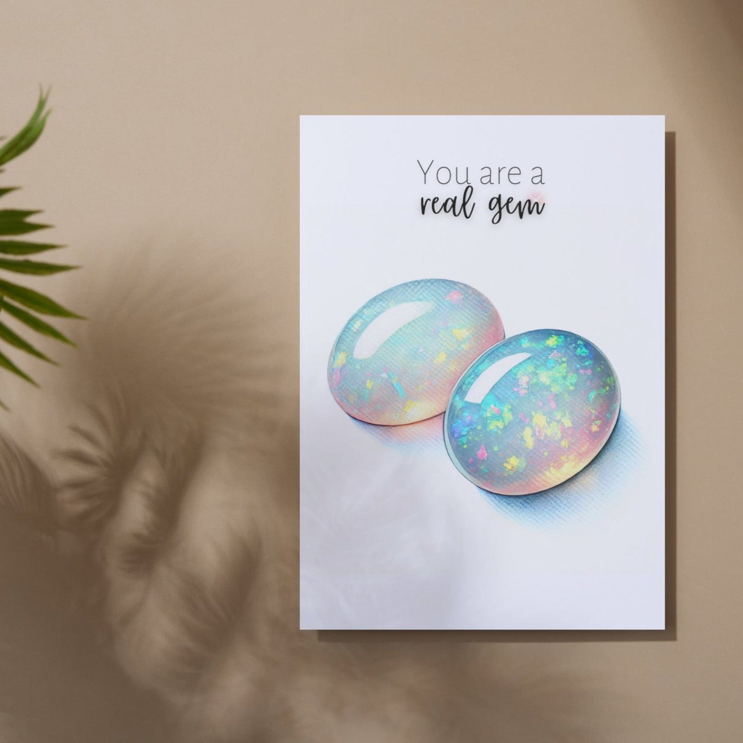 You are a real Gem | Watercolor Oval Opal Cab Folded Card