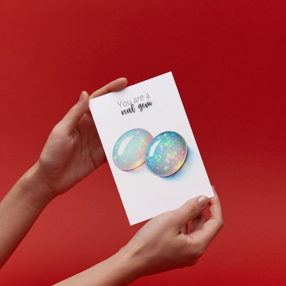 You are a real Gem | Watercolor Oval Opal Cab Folded Card