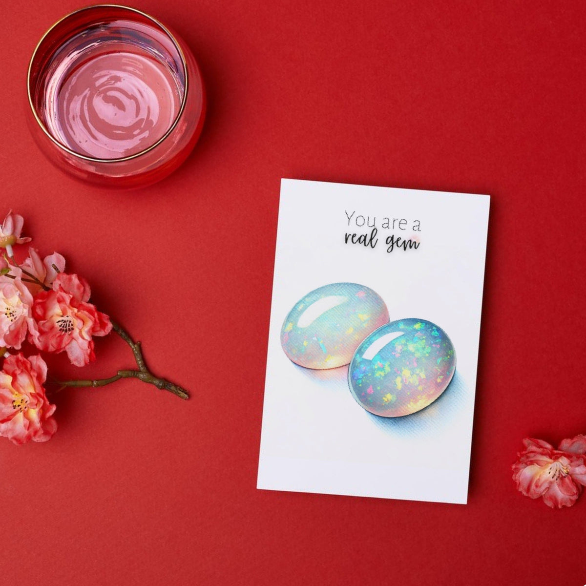 You are a real Gem | Watercolor Oval Opal Cab Folded Card
