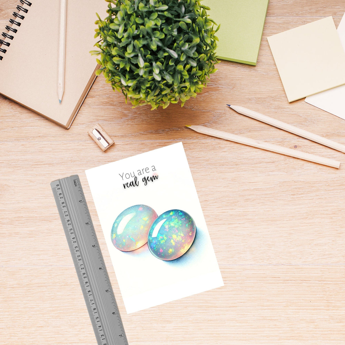You are a real Gem | Watercolor Oval Opal Cab Folded Card