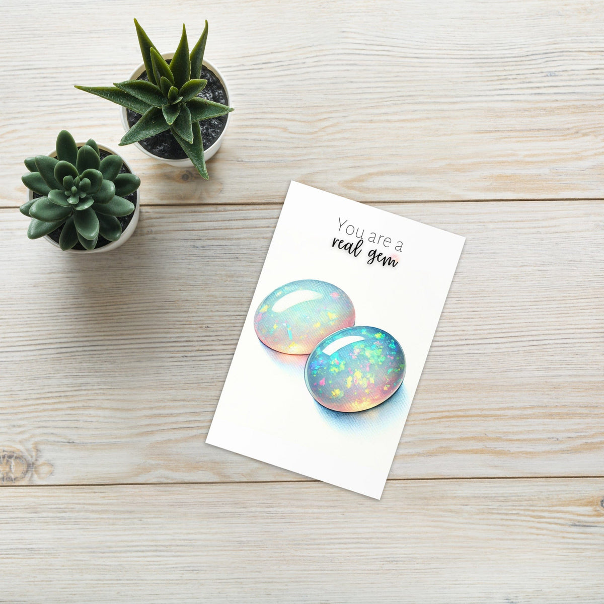 You are a real Gem | Watercolor Oval Opal Cab Folded Card