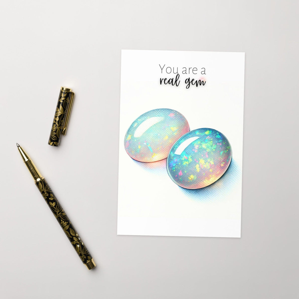 You are a real Gem | Watercolor Oval Opal Cab Folded Card