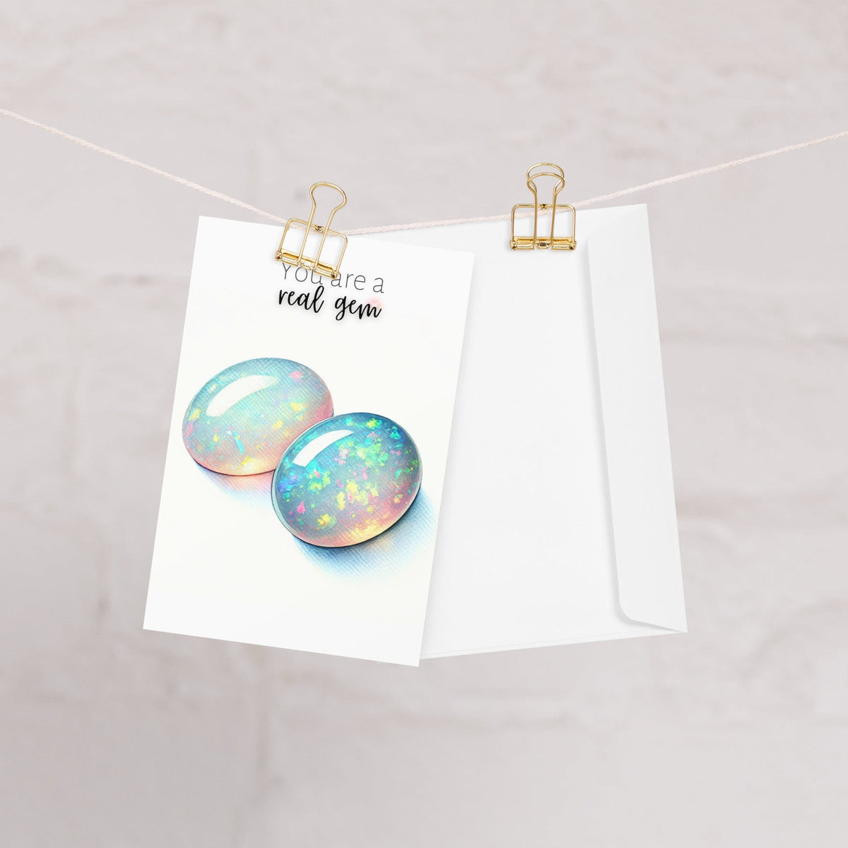 You are a real Gem | Watercolor Oval Opal Cab Folded Card