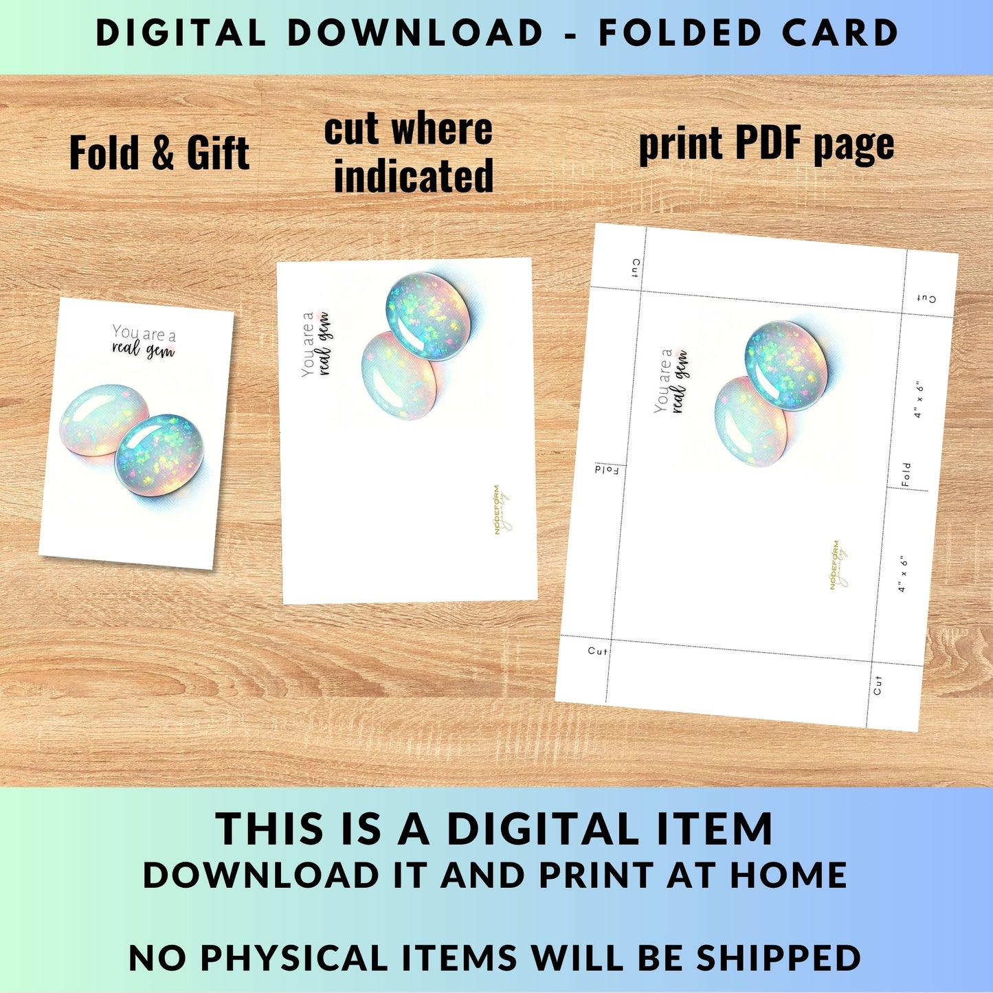 You are a real Gem | Watercolor Oval Opal Cab Folded Card