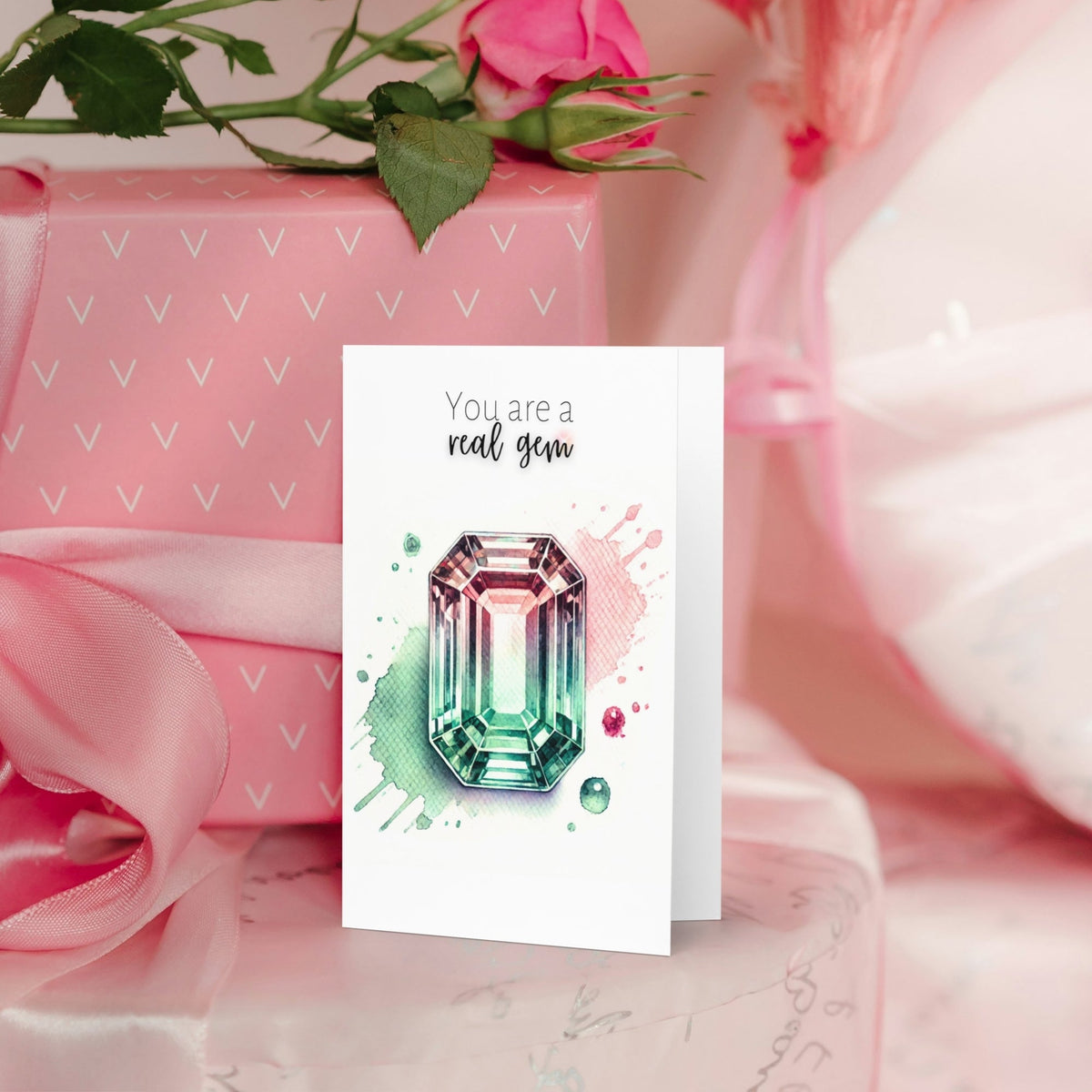 You are a real Gem | Watercolor Emerald-cut Bi-color Tourmaline Folded Card