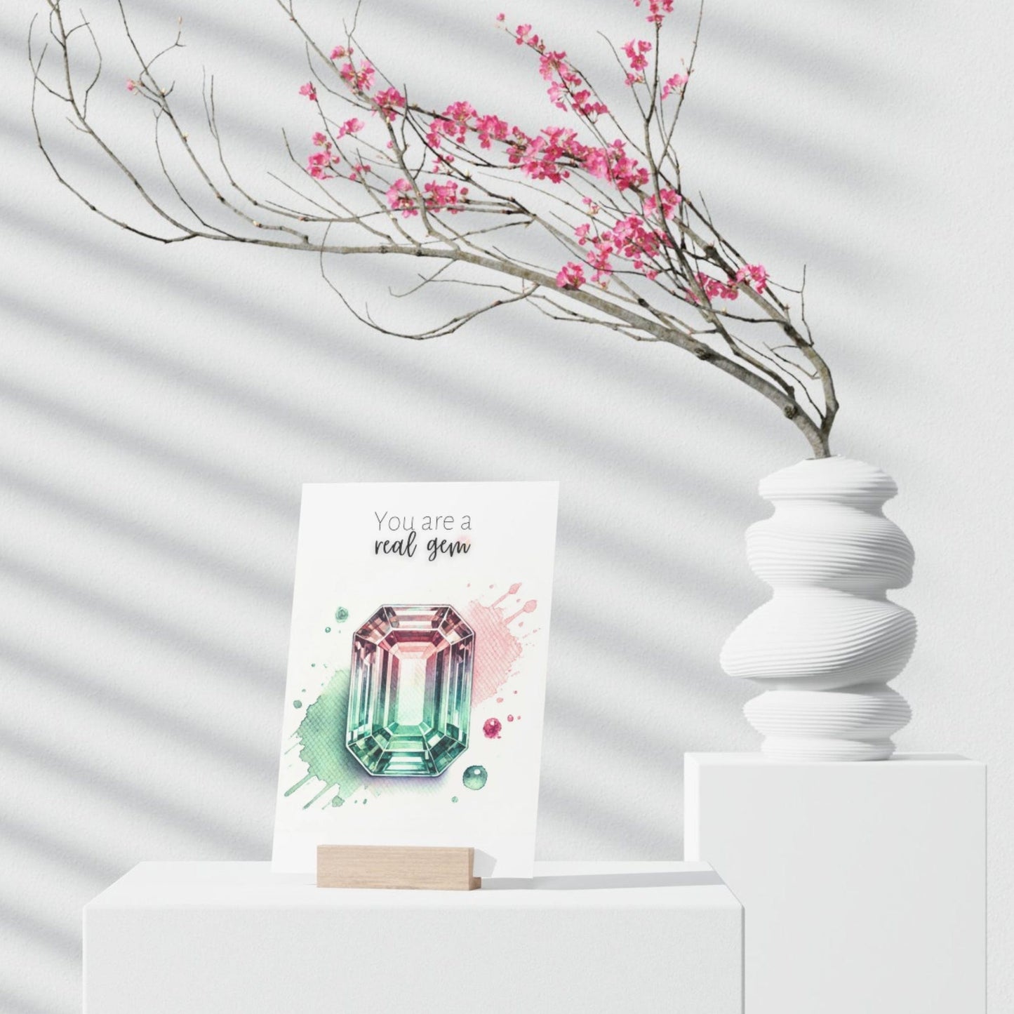 You are a real Gem | Watercolor Emerald-cut Bi-color Tourmaline Folded Card