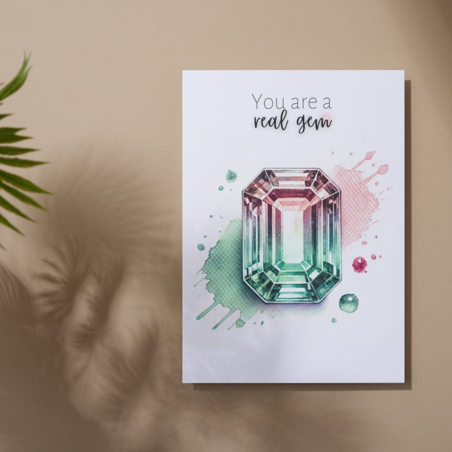 You are a real Gem | Watercolor Emerald-cut Bi-color Tourmaline Folded Card