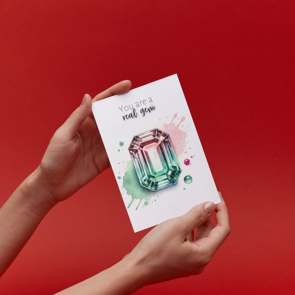 You are a real Gem | Watercolor Emerald-cut Bi-color Tourmaline Folded Card