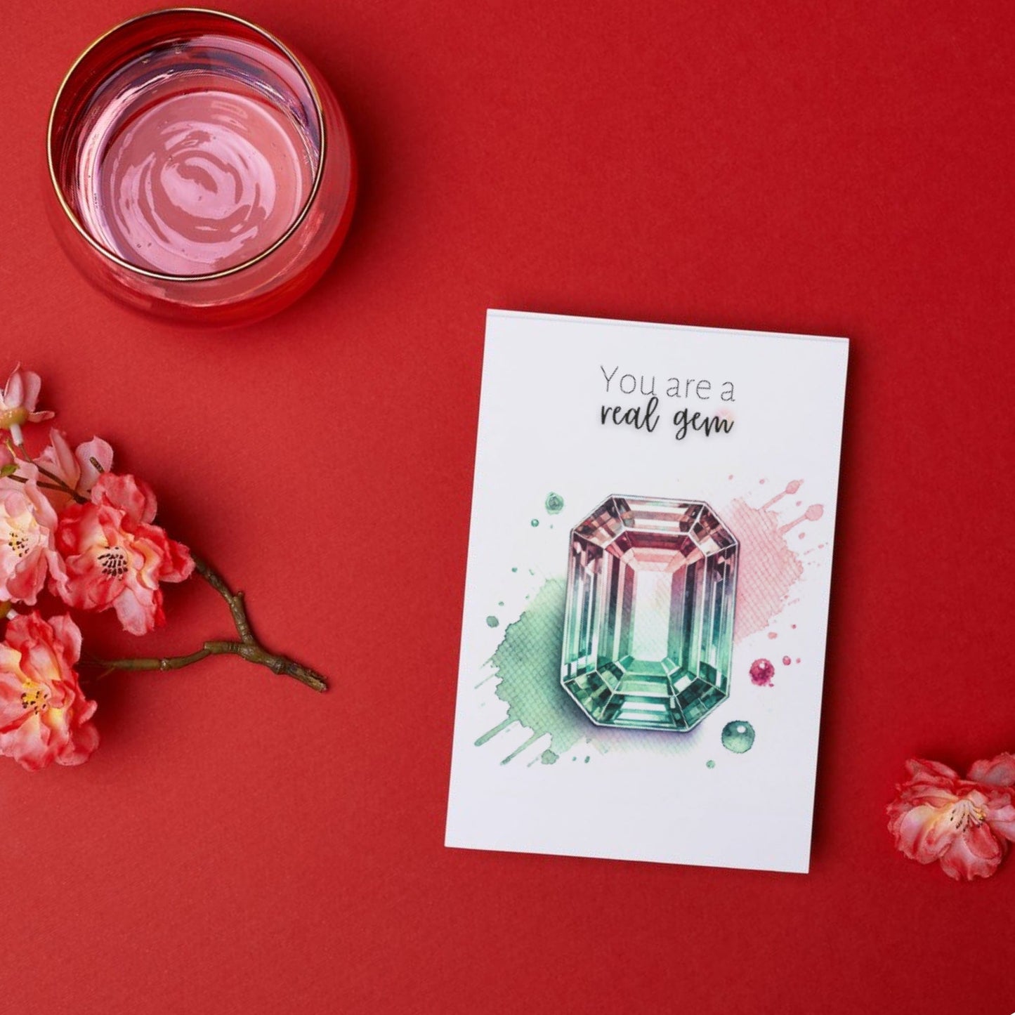 You are a real Gem | Watercolor Emerald-cut Bi-color Tourmaline Folded Card