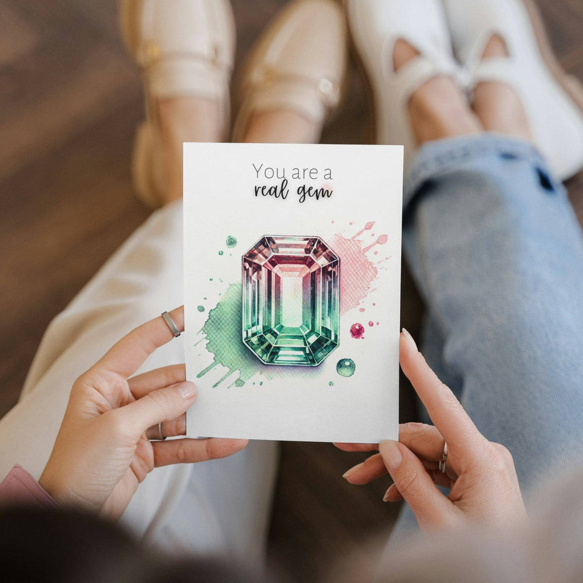 You are a real Gem | Watercolor Emerald-cut Bi-color Tourmaline Folded Card