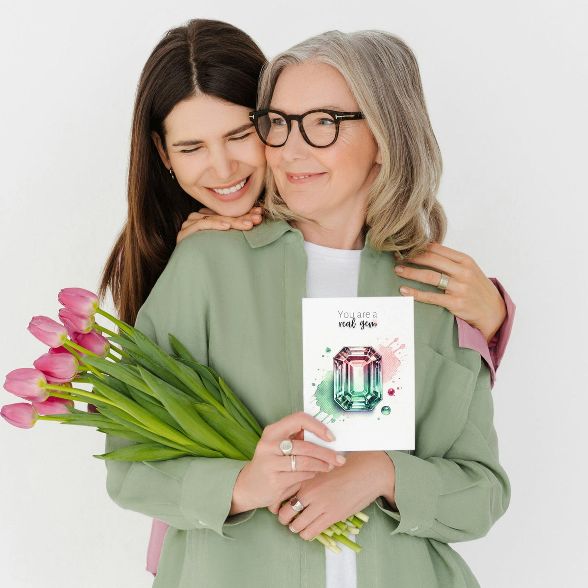 You are a real Gem | Watercolor Emerald-cut Bi-color Tourmaline Folded Card