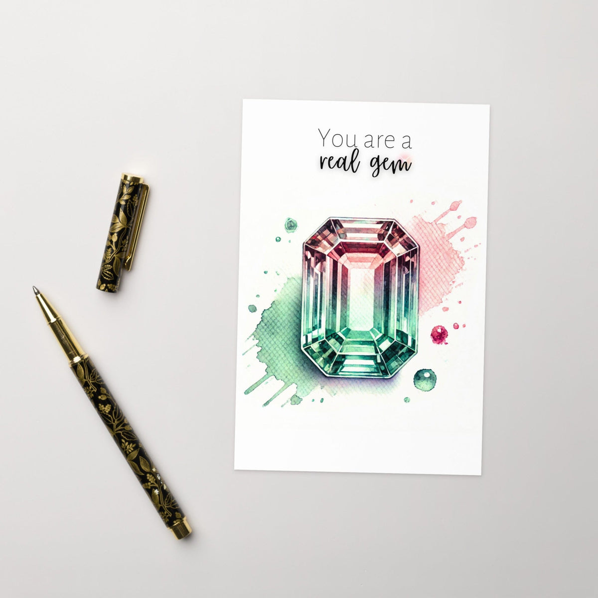 You are a real Gem | Watercolor Emerald-cut Bi-color Tourmaline Folded Card