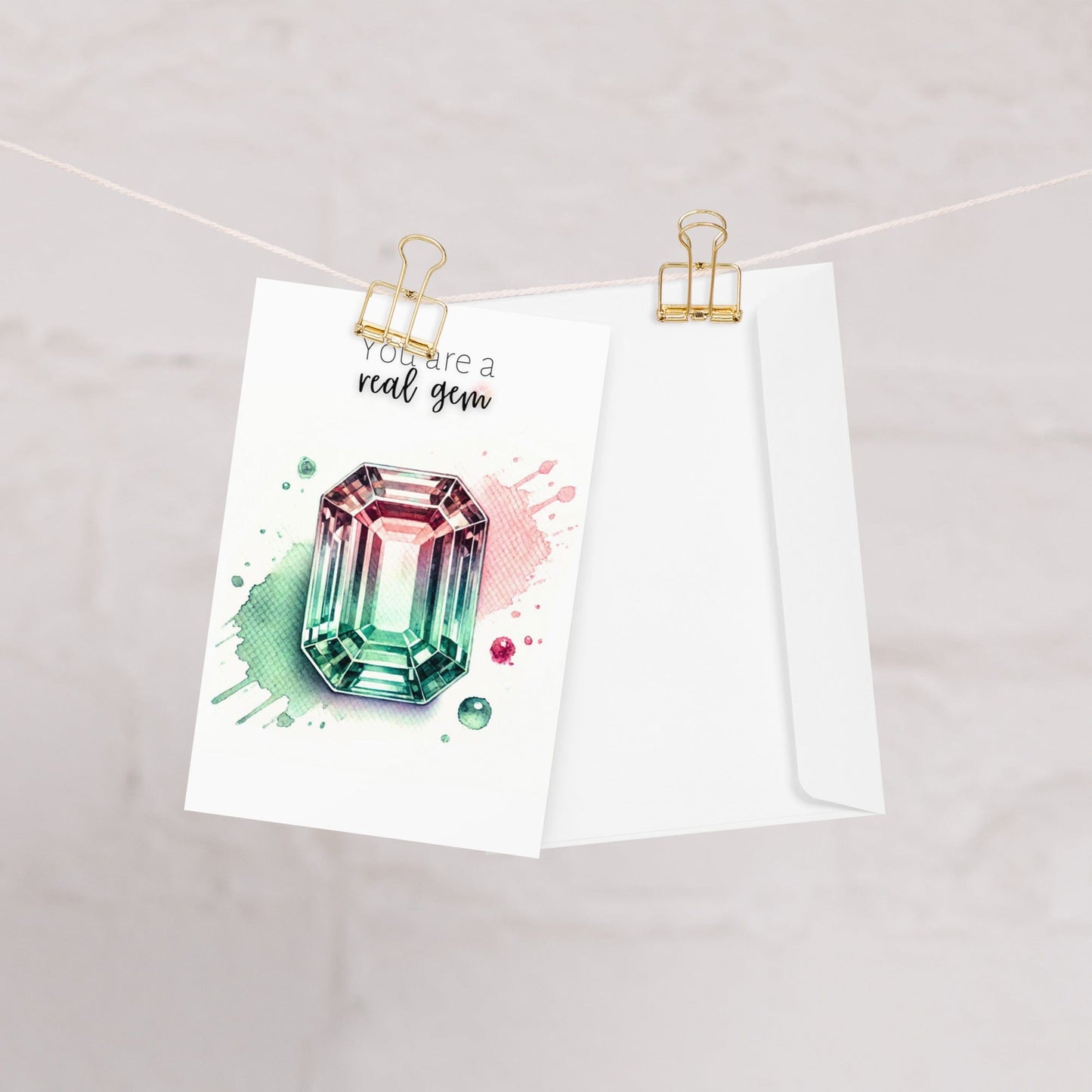You are a real Gem | Watercolor Emerald-cut Bi-color Tourmaline Folded Card
