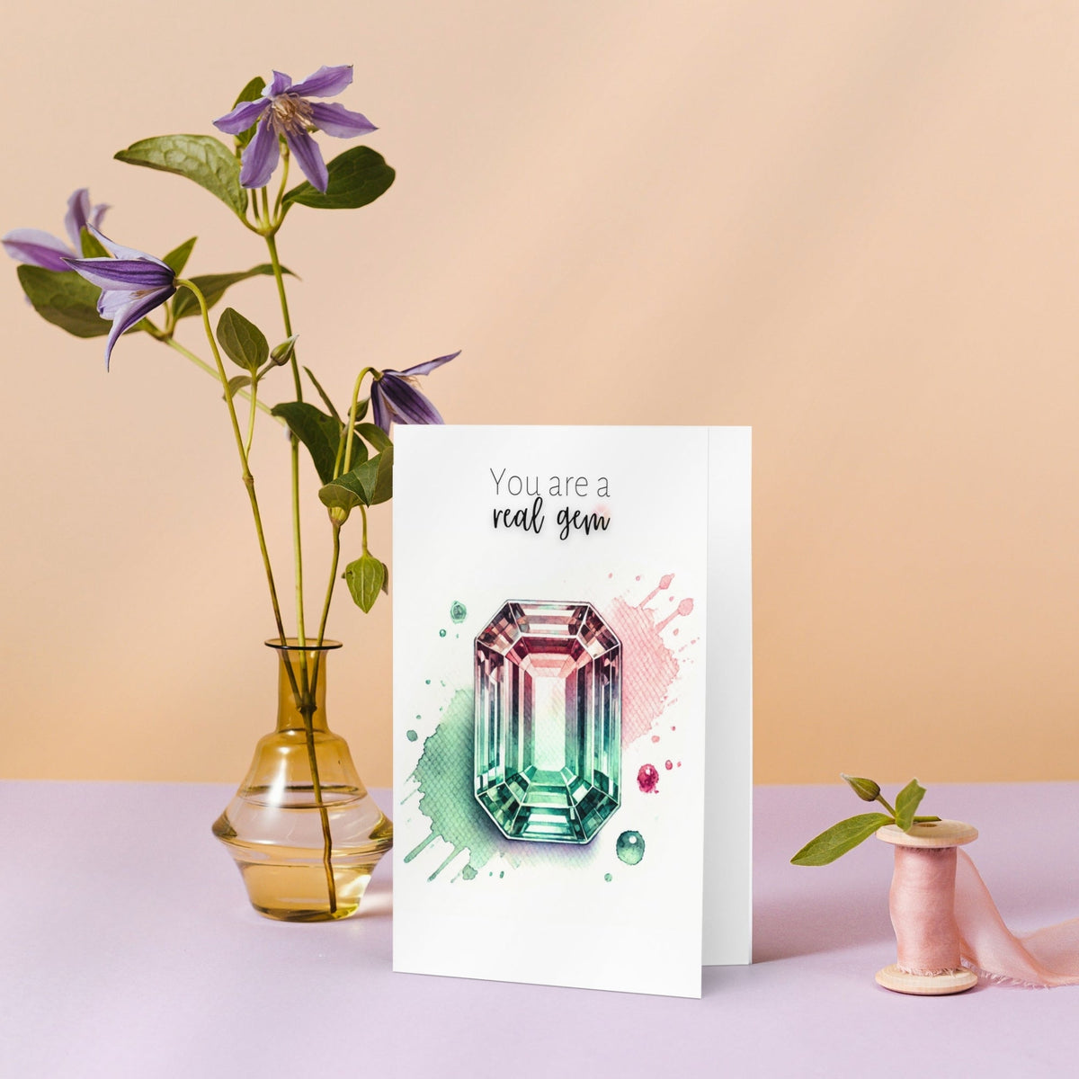 You are a real Gem | Watercolor Emerald-cut Bi-color Tourmaline Folded Card