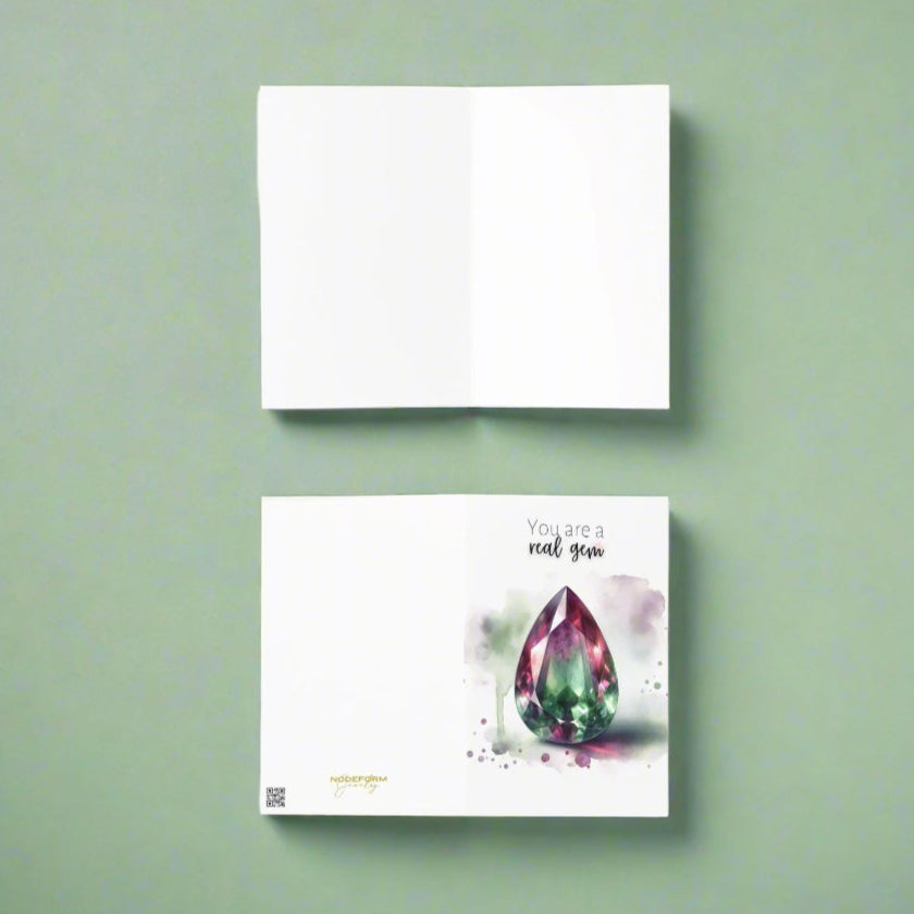 You are a real Gem | Watercolor Pear Bi-color Tourmaline Folded Card