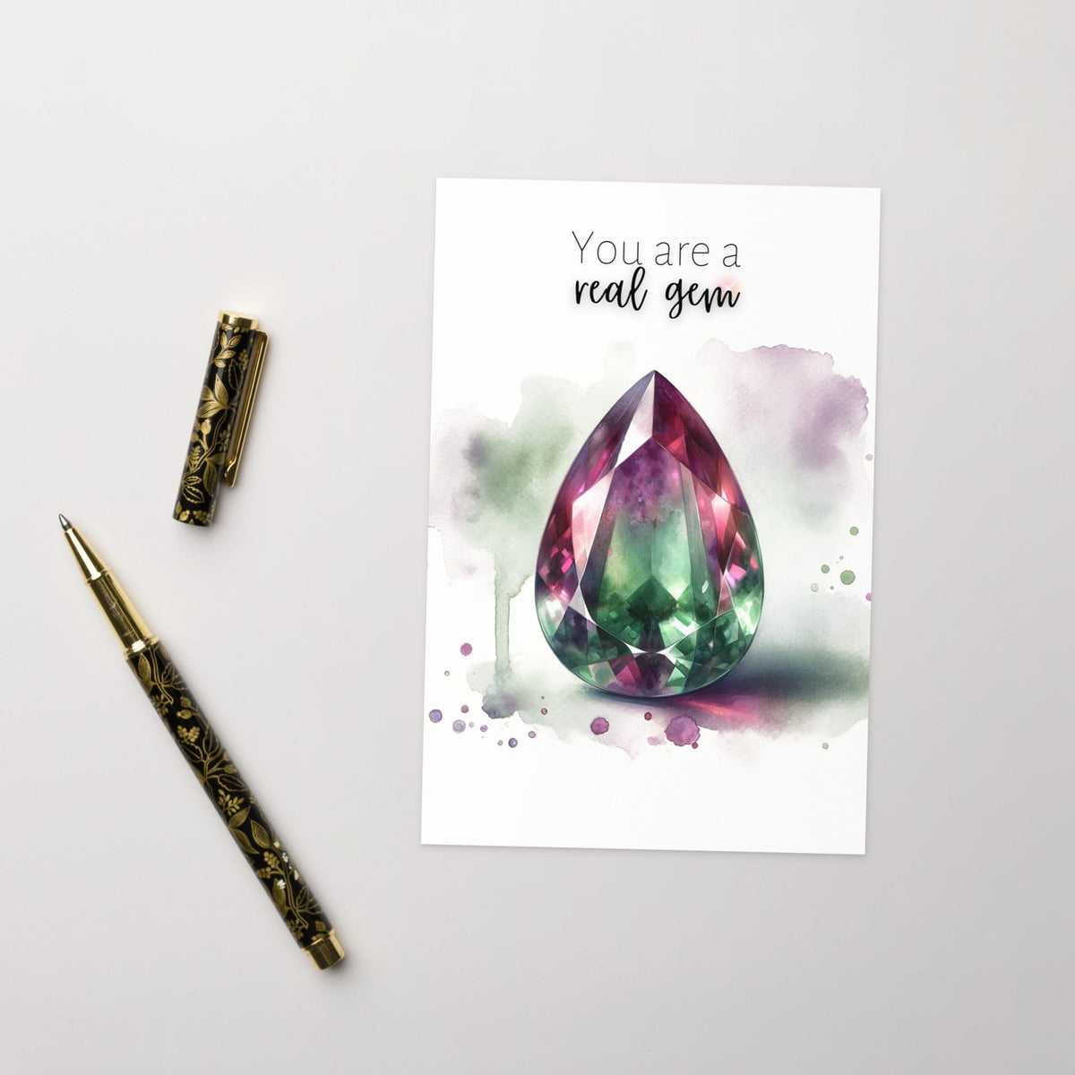 You are a real Gem | Watercolor Pear Bi-color Tourmaline Folded Card