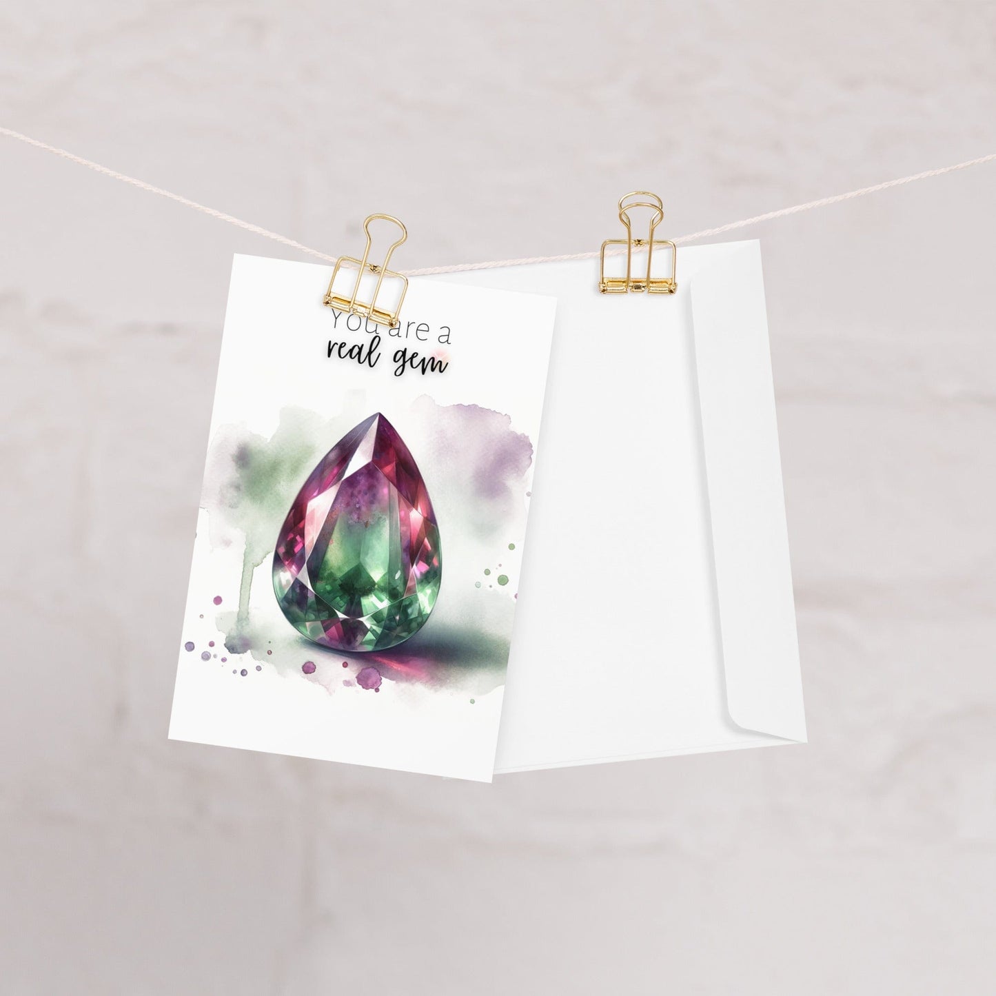You are a real Gem | Watercolor Pear Bi-color Tourmaline Folded Card