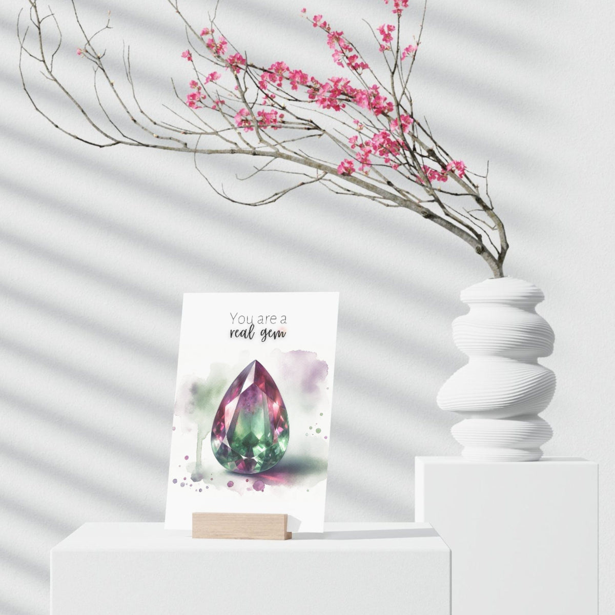 You are a real Gem | Watercolor Pear Bi-color Tourmaline Folded Card