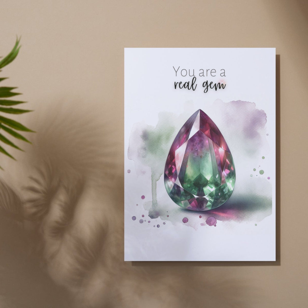 You are a real Gem | Watercolor Pear Bi-color Tourmaline Folded Card