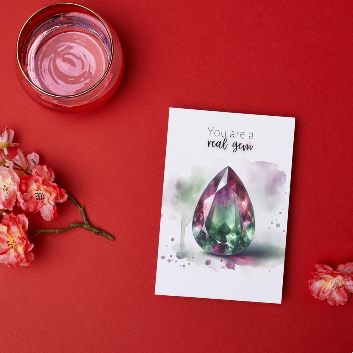 You are a real Gem | Watercolor Pear Bi-color Tourmaline Folded Card