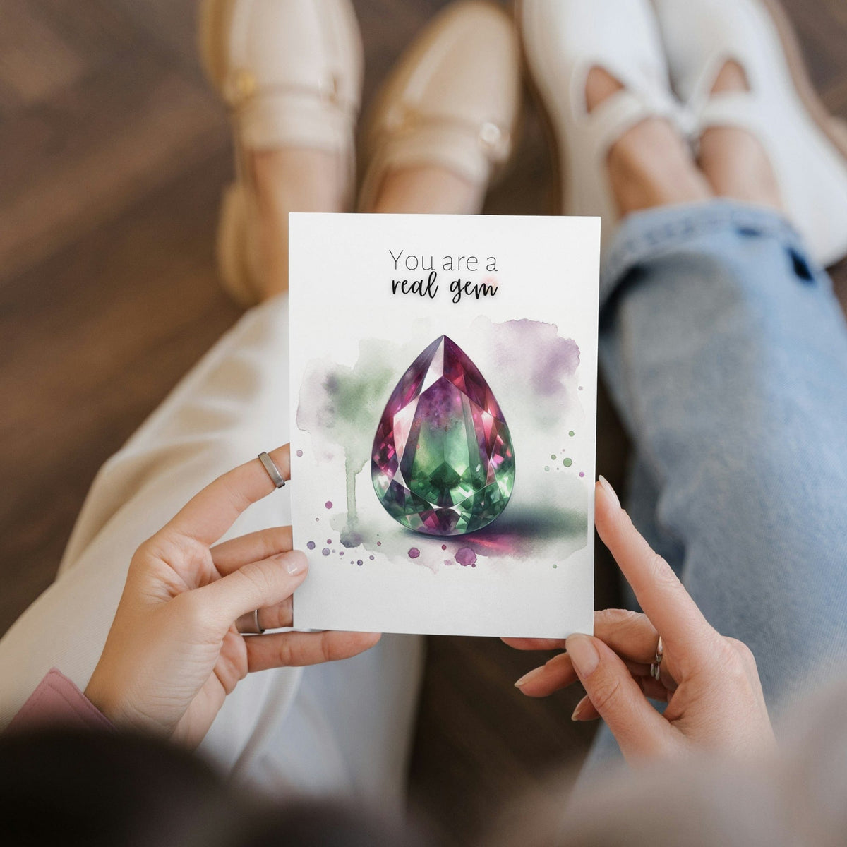 You are a real Gem | Watercolor Pear Bi-color Tourmaline Folded Card