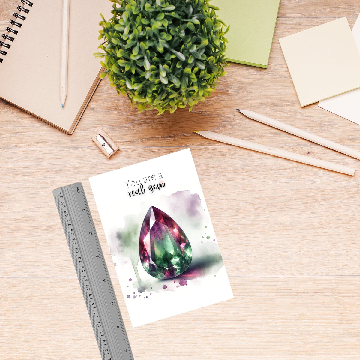 You are a real Gem | Watercolor Pear Bi-color Tourmaline Folded Card