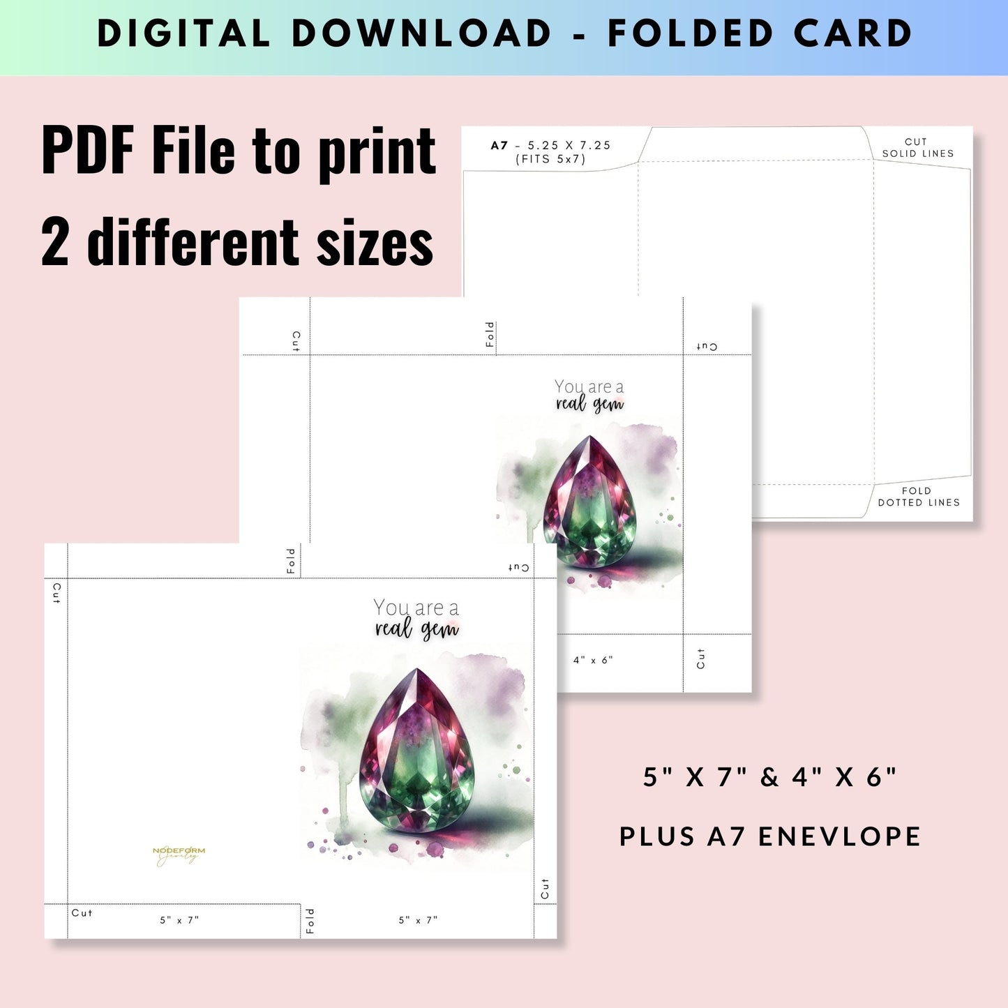 You are a real Gem | Watercolor Pear Bi-color Tourmaline Folded Card