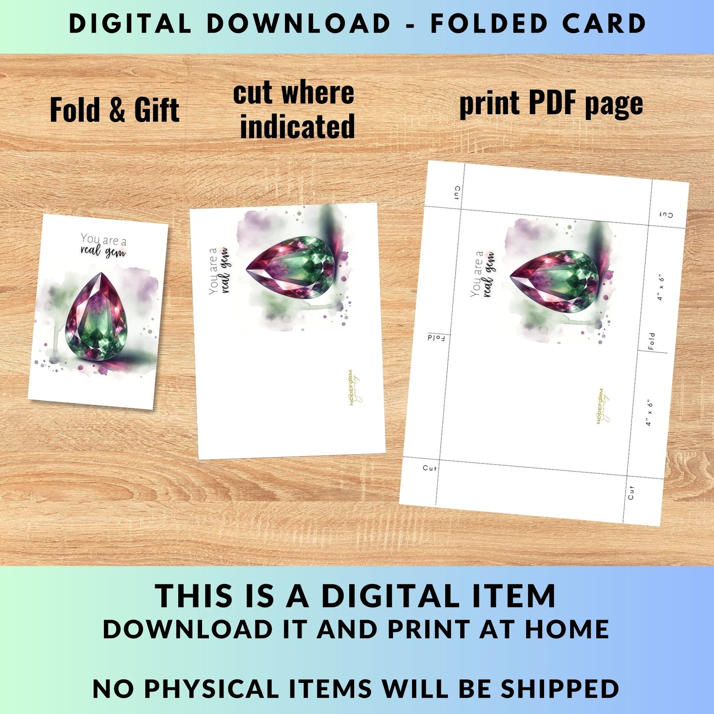 You are a real Gem | Watercolor Pear Bi-color Tourmaline Folded Card