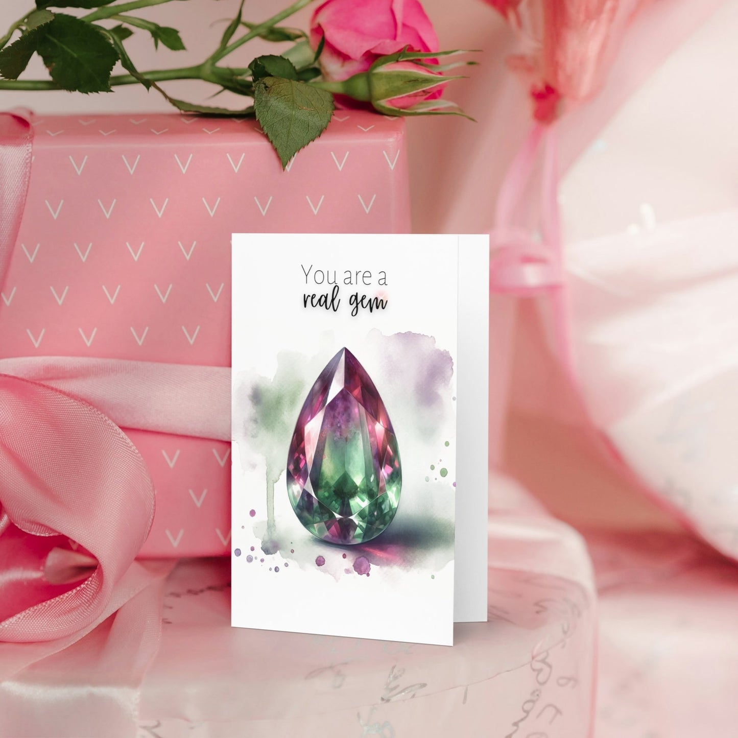 You are a real Gem | Watercolor Pear Bi-color Tourmaline Folded Card