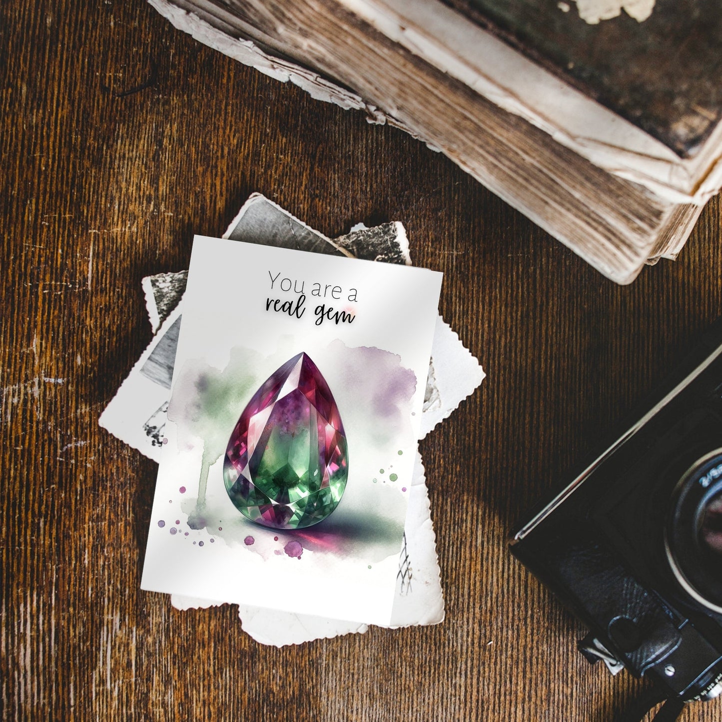 You are a real Gem | Watercolor Pear Bi-color Tourmaline Folded Card