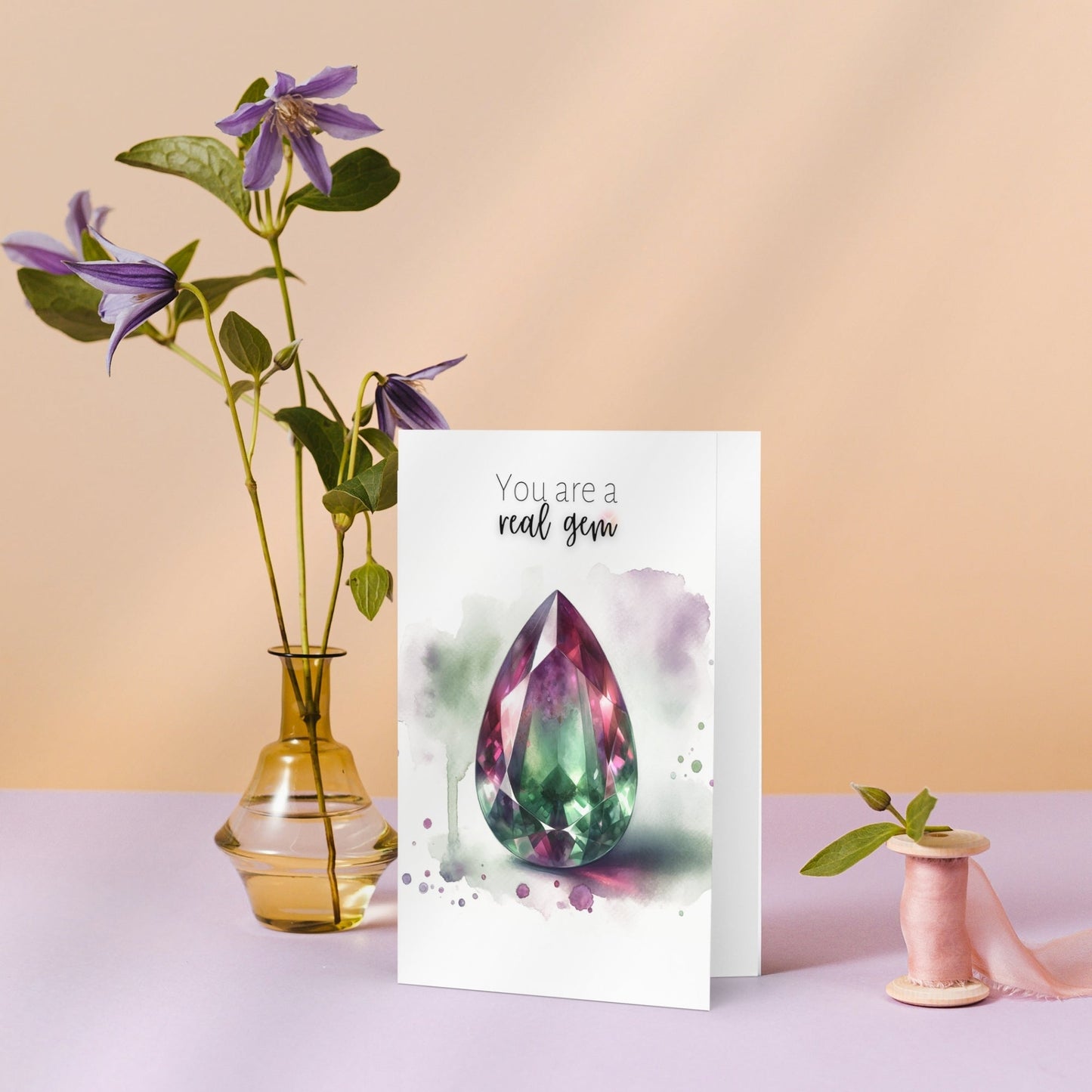 You are a real Gem | Watercolor Pear Bi-color Tourmaline Folded Card