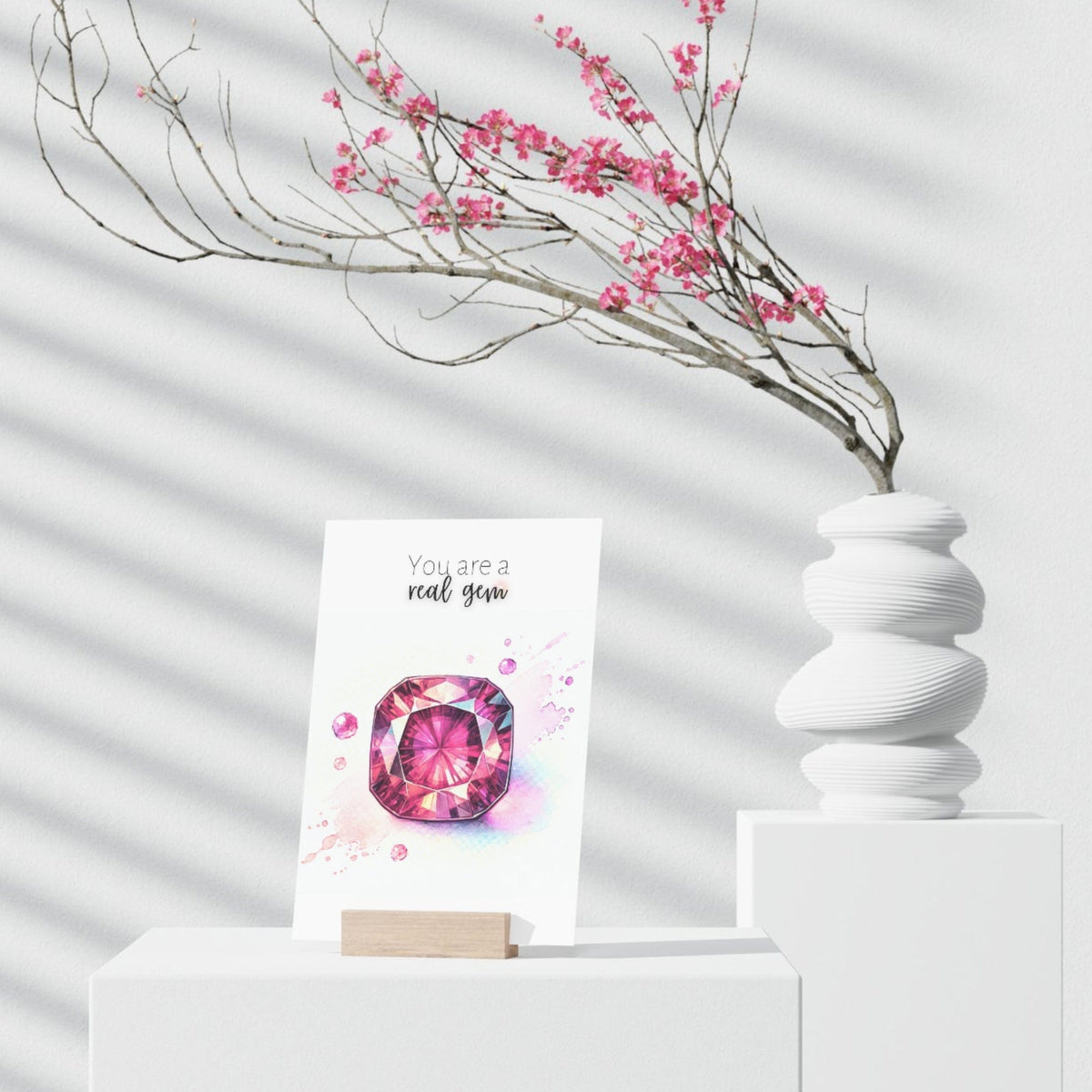 You are a real Gem | Watercolor Pink Tourmaline Folded Card