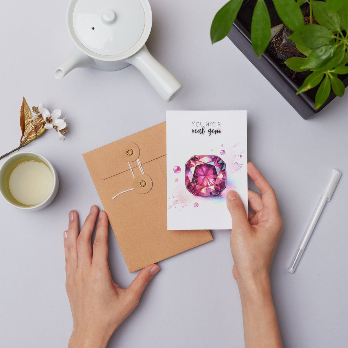 You are a real Gem | Watercolor Pink Tourmaline Folded Card