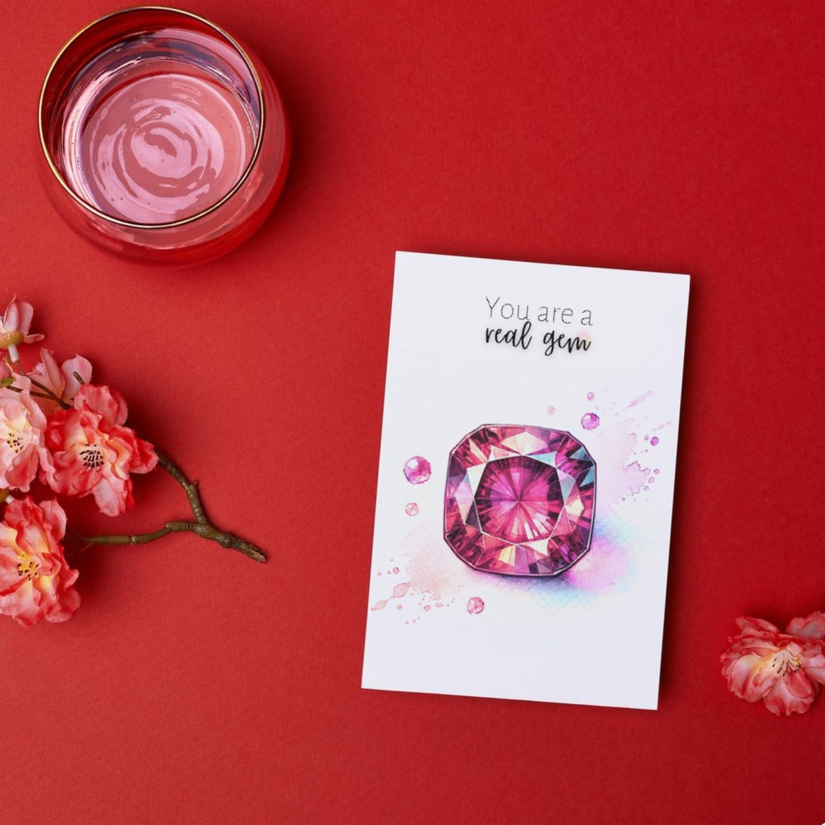 You are a real Gem | Watercolor Pink Tourmaline Folded Card