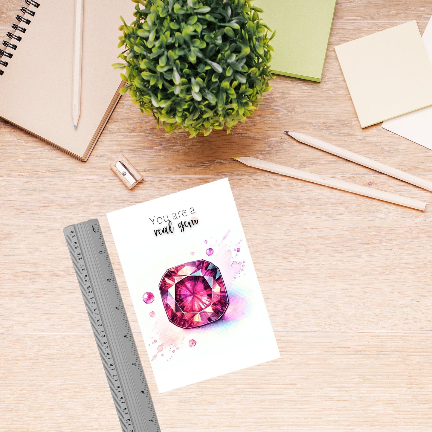 You are a real Gem | Watercolor Pink Tourmaline Folded Card