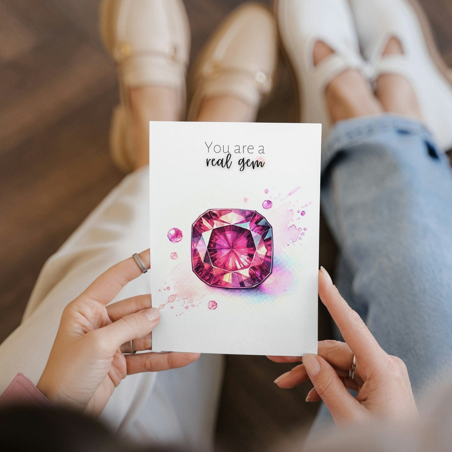 You are a real Gem | Watercolor Pink Tourmaline Folded Card