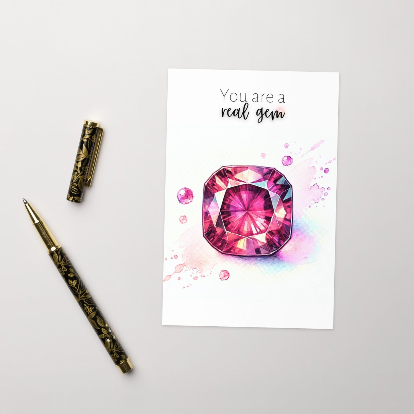 You are a real Gem | Watercolor Pink Tourmaline Folded Card