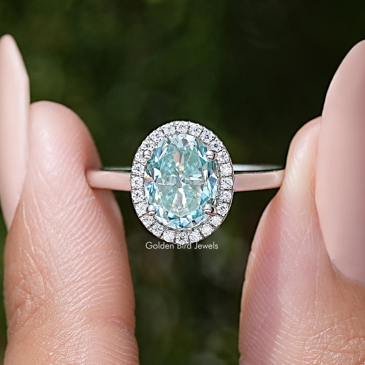 Old Mine Oval Cut Moissanite Solitaire Halo Ring