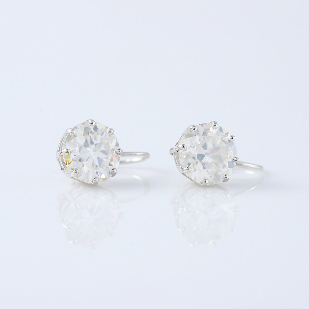 Old European Round Cut Moissanite Drop Earrings