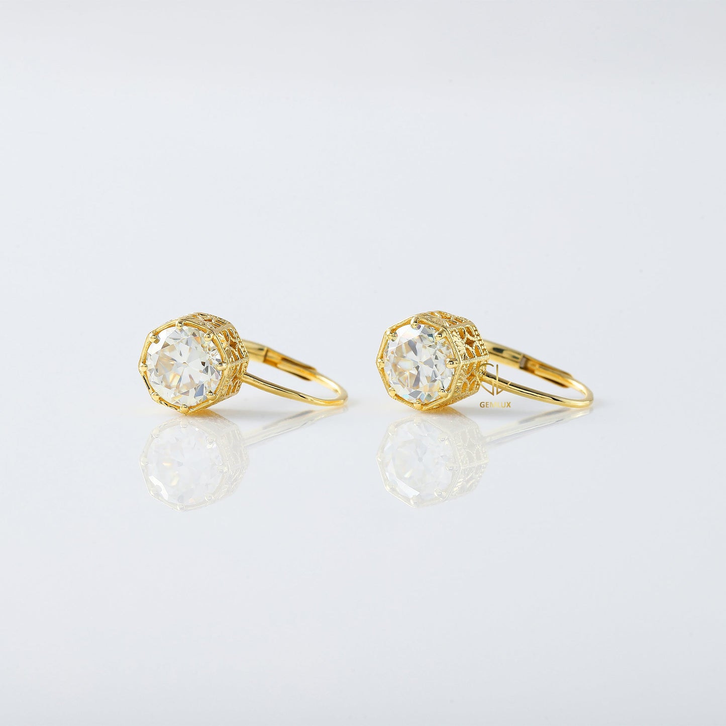 Vintage Inspired Old European Round Cut Moissanite Earrings