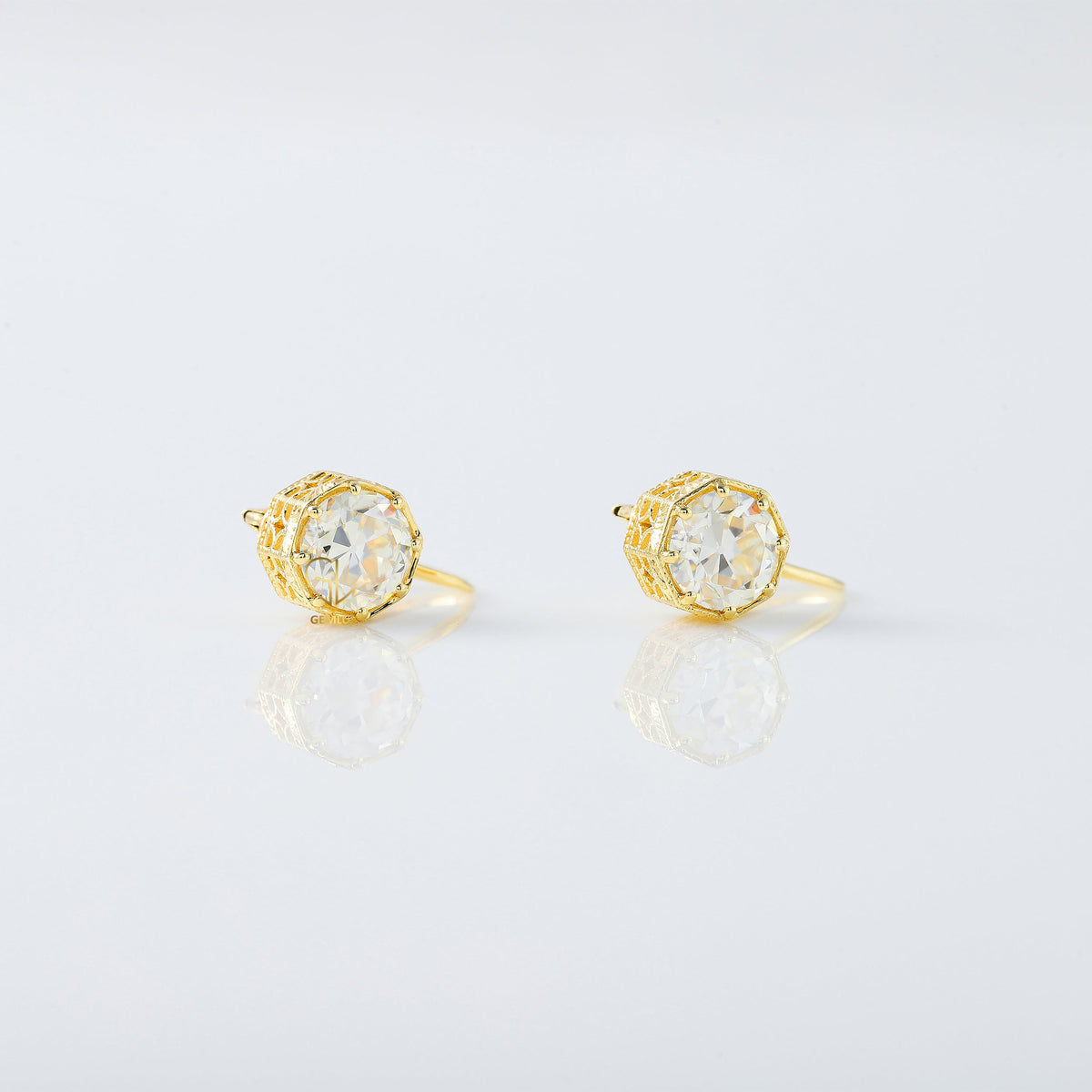 Old European Round Cut Lab Grown Art Deco Earrings